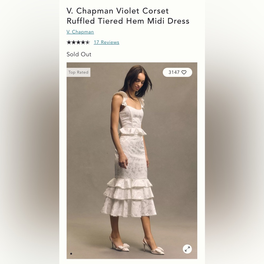 V. Chapman Violet Corset Ruffled Tiered Hem Midi Dress